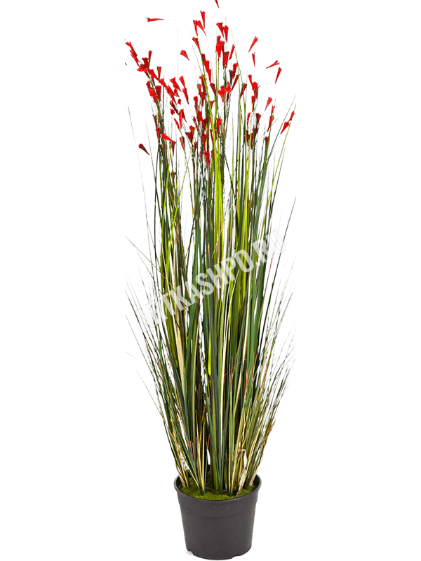 Трава коралловая с красными цветами искусственная