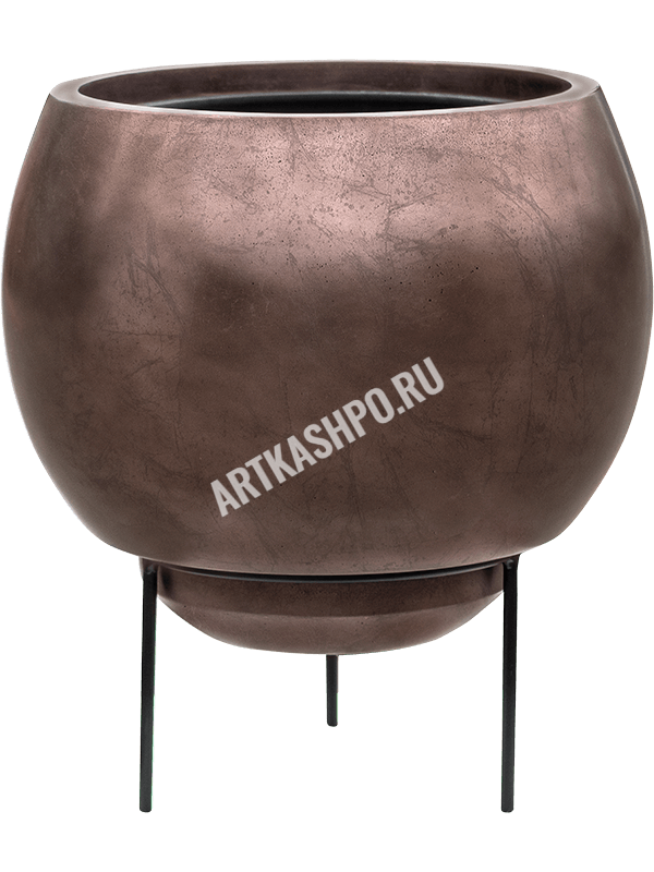 Кашпо Baq Metallic Silver leaf Globe Elevated Matt Coffee (с внутренним горшком и подставкой)
