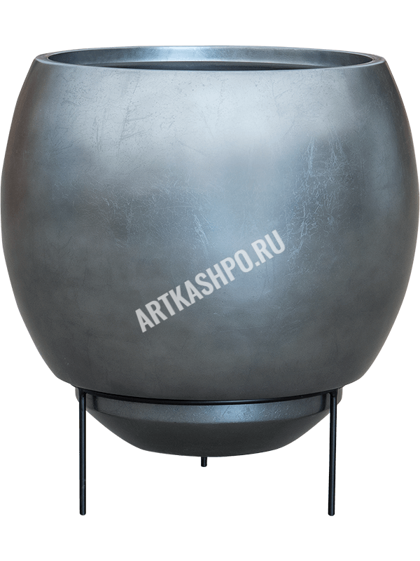 Кашпо Baq Metallic Silver leaf Globe Elevated Matt Silver Blue (с внутренним горшком и подставкой)