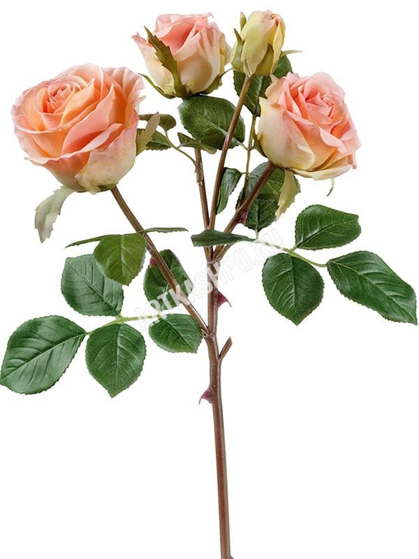 Роза Флорибунда кустовая (ветвь) розово-персиковая искусственная