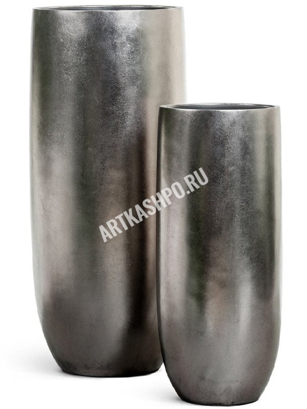 Кашпо TREEZ Effectory Metal высокий округлый конус стальное серебро