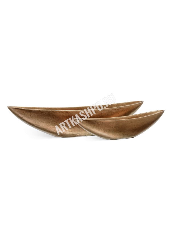Кашпо TREEZ Effectory Metal Длинная лодка Тёмное матовое золото
