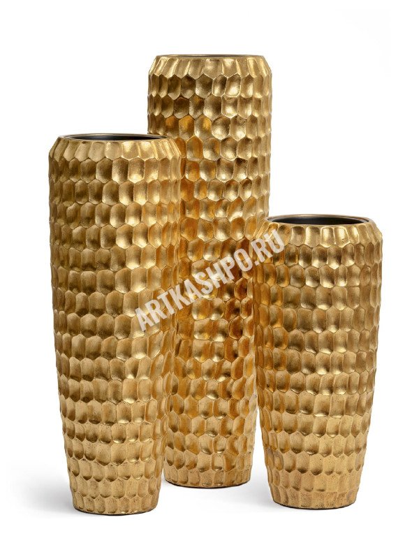 Кашпо TREEZ Effectory Metal Округлый высокий конус Design Cells Сусальное золото