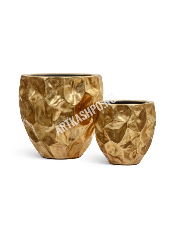 Кашпо TREEZ Effectory Metal Округлая чаша Design Сrumple Сусальное золото