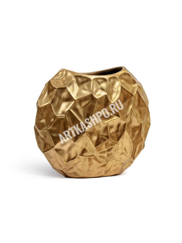 Кашпо-ваза TREEZ Effectory Metal Плоская сфера Design Сrumple Сусальное золото