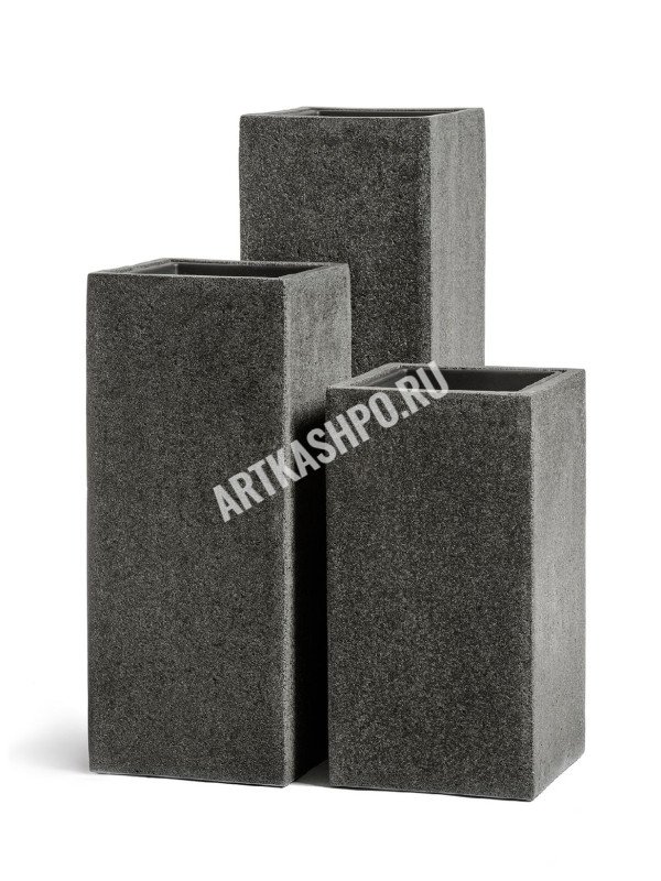 Кашпо TREEZ Effectory Stone Высокий куб Тёмно-серый камень
