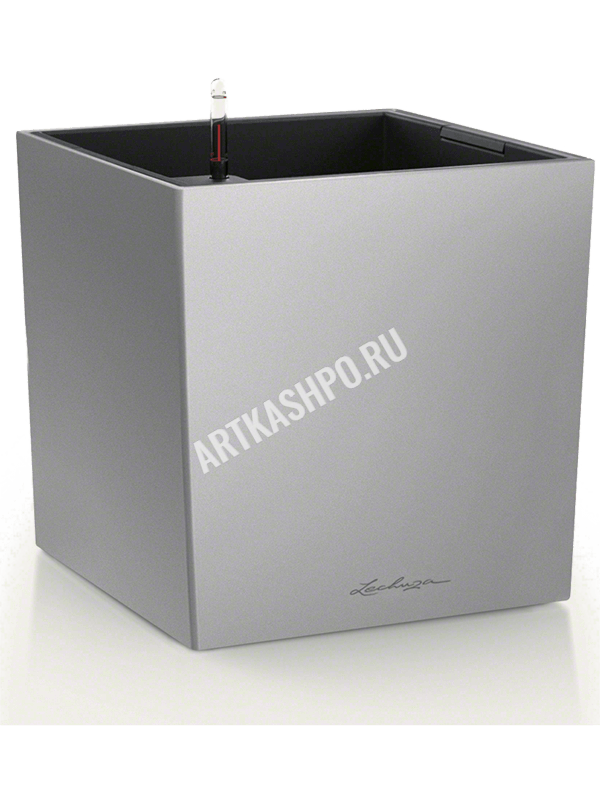 Кашпо Lechuza Cube Premium серебристый металлик 40