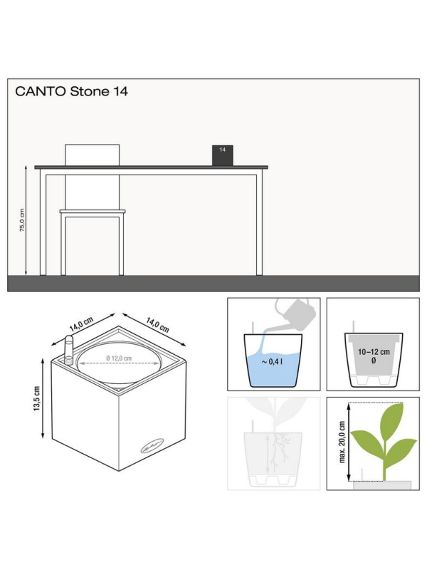 Кашпо Lechuza Canto Stone белый кварц 14