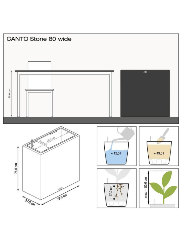 Кашпо Lechuza Canto Stone wide серый камень 80