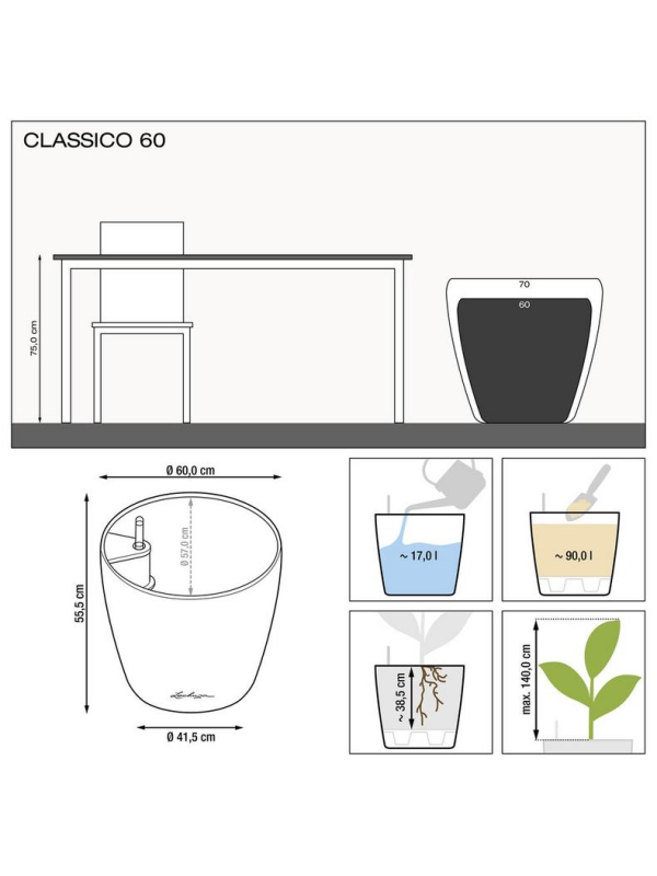 Кашпо Lechuza Classico Premium белое глянцевое 60