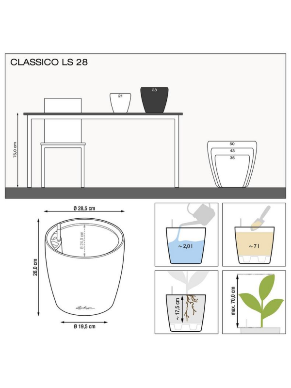 Кашпо Lechuza Classico LS Premium антрацит металлик 28