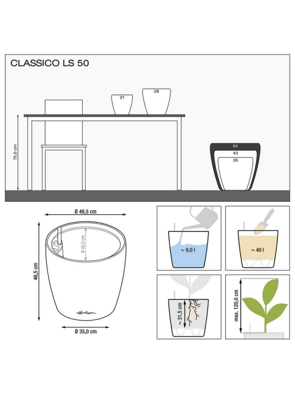 Кашпо Lechuza Classico LS Premium антрацит металлик 50