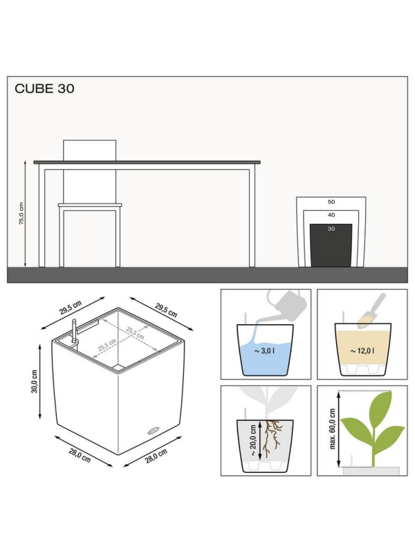 Кашпо Lechuza Cube Premium белое глянцевое 30