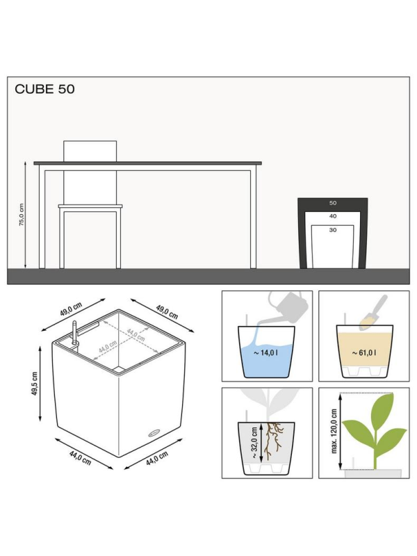 Кашпо Lechuza Cube Premium антрацит металлик 50