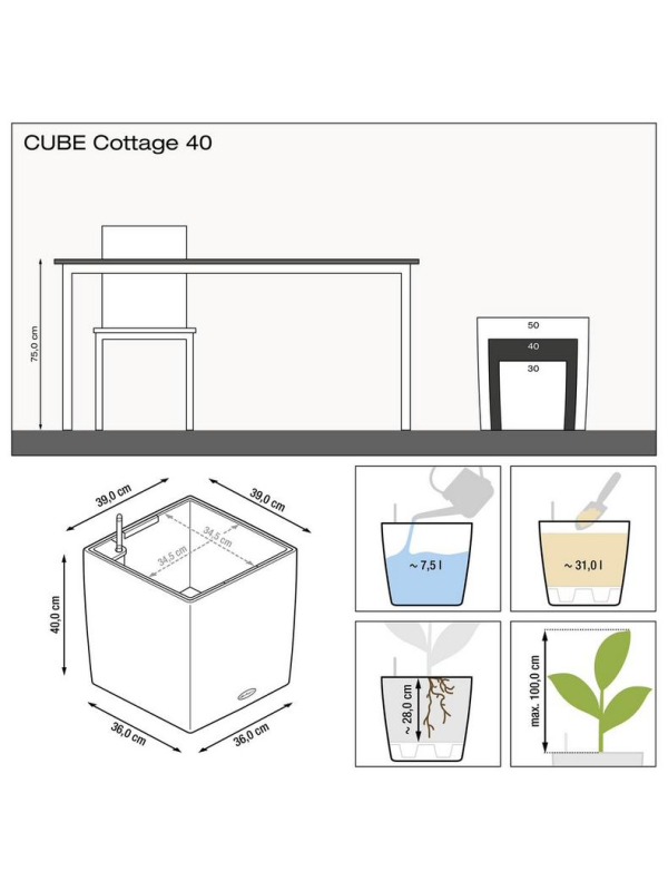 Кашпо Lechuza Cube Cottage коричневый песок 40