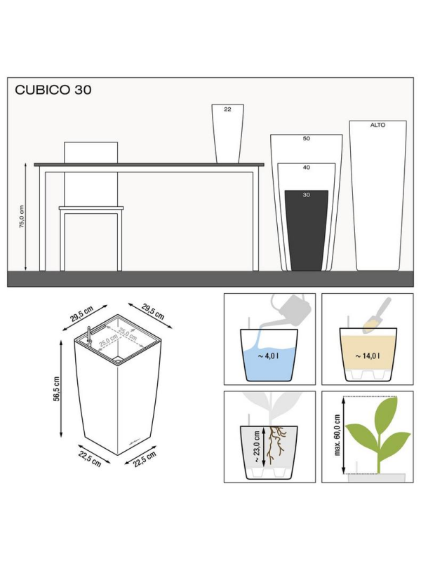 Кашпо Lechuza Cubico Premium белое глянцевое 30