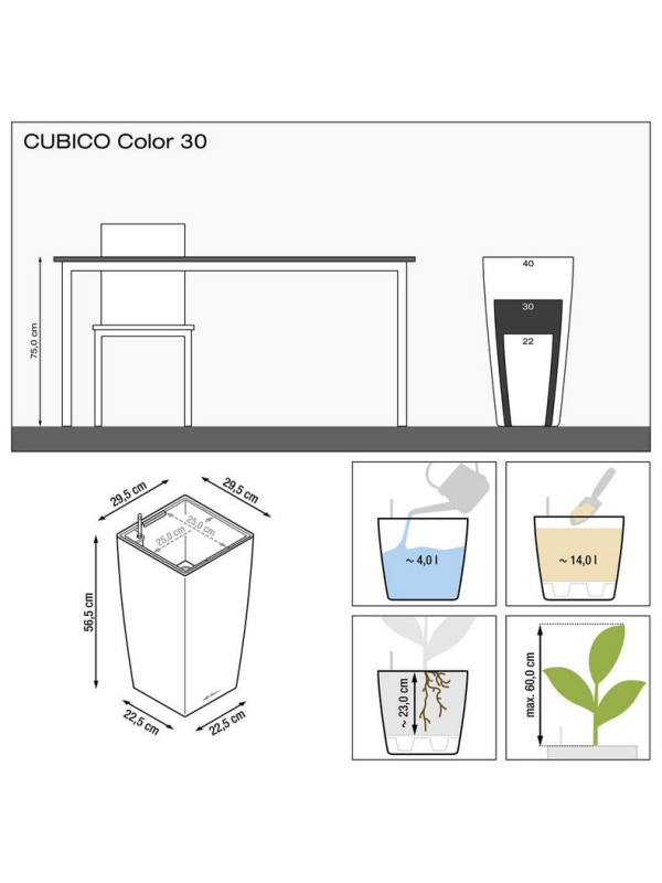 Кашпо Lechuza Cubico Color сланец 30 Кашпо Lechuza Cubico Color сланец 30