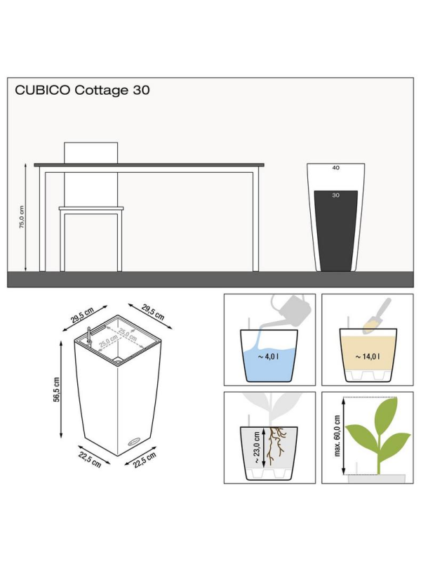 Кашпо Lechuza Cubico Cottage светло-серое 30 Кашпо Lechuza Cubico Cottage светло-серое 30