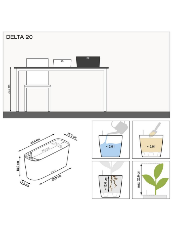 Кашпо Lechuza Delta 20 Premium антрацит металлик