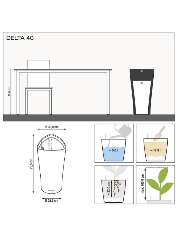 Кашпо Lechuza Delta Premium белое глянцевое 40