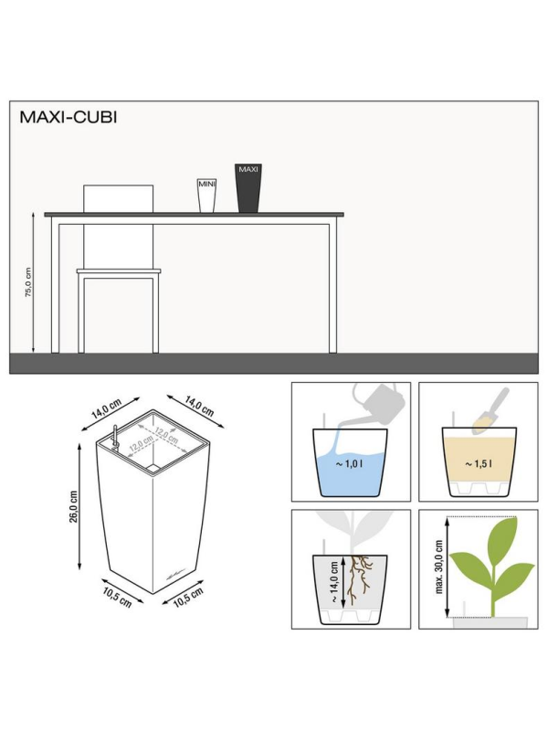 Кашпо Lechuza Maxi-Cubi Premium антрацит металлик