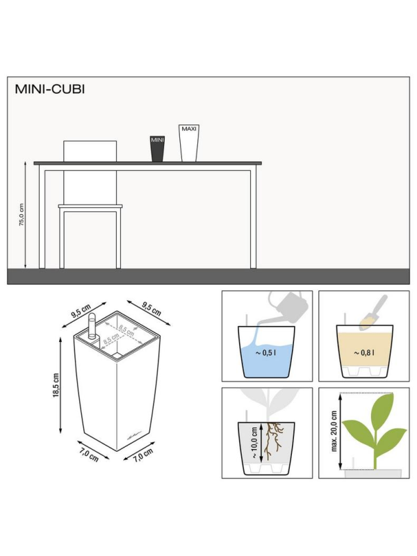 Кашпо Lechuza Mini-Cubi Premium антрацит металлик