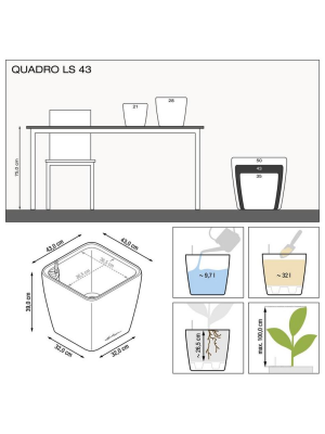 Кашпо Lechuza Quadro LS Premium чёрное глянцевое 43