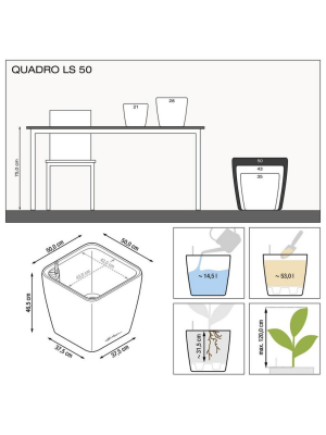 Кашпо Lechuza Quadro LS Premium чёрное глянцевое 50